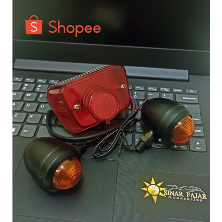 Lampu Stop Belakang Honda Cb100 C70 C125 Size Kecil + Lampu sein Arcipi Bulat Mini Hitam Motor Clasi