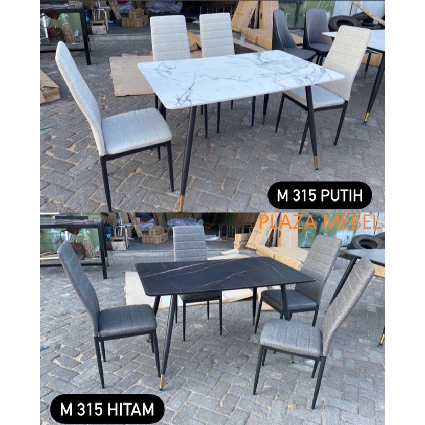 Meja Makan Minimalis Motif Putih Hitam 4 Kursi