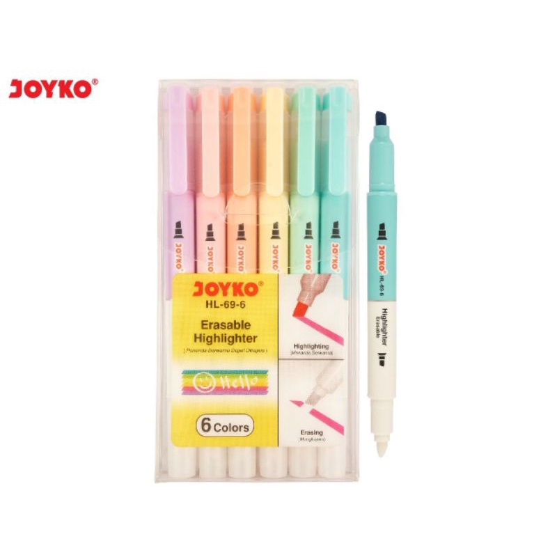 

6pcs Highlighter Joyko HL-69 / Stabilo Joyko Dapat Dihapus / Penanda alat tulis sekolah
