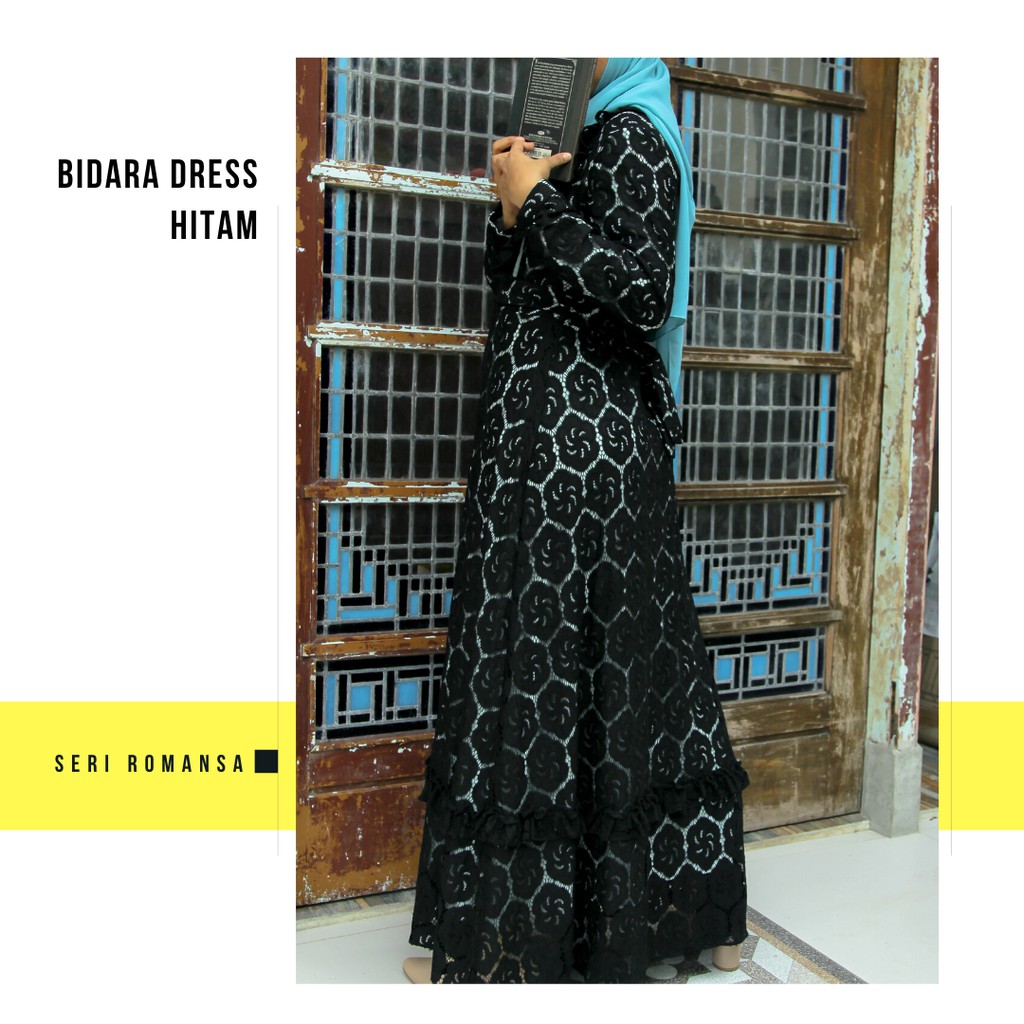Bidara Hitam - Maxi Dress Renda Retro Style Boho Chic Busana Muslim