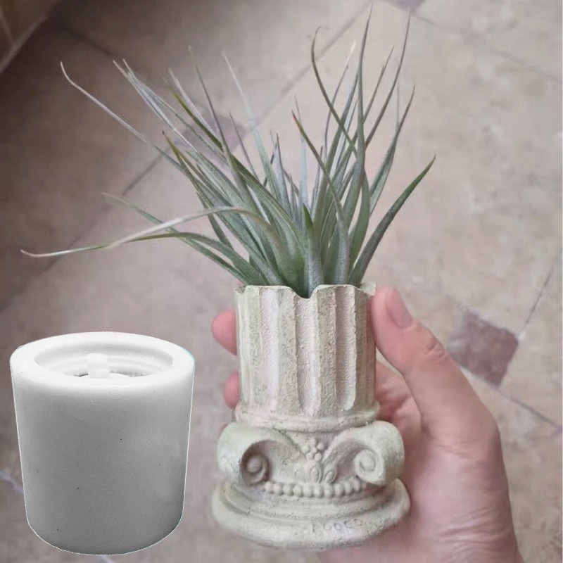 Glitter Ancient Greek Pillars Flower Pot Epoxy Resin Silicone Mold 3D Roman Column Succulent Plant Planter Pot Mold for Concrete