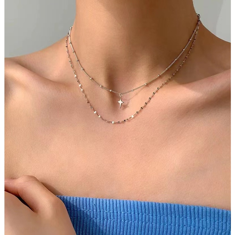 Kalung Rantai Clavicle Pendek Dua Lapis Liontin Salib Keberuntungan Gaya Vintage Untuk Wanita 2022