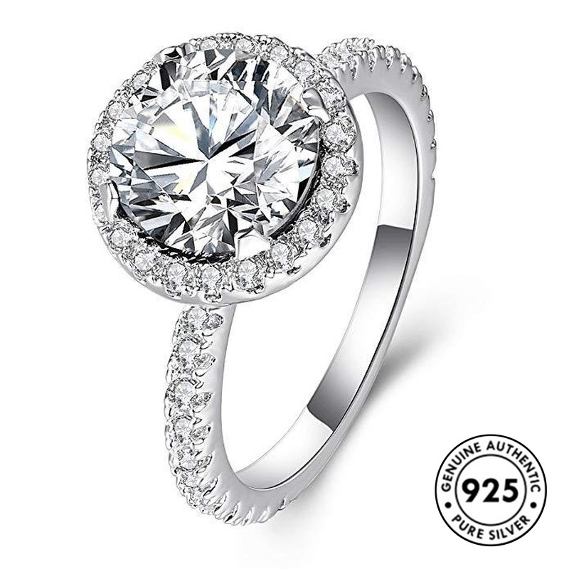 Set Cincin Berlian Bulat Bahan S925 Silver Gaya Klasik