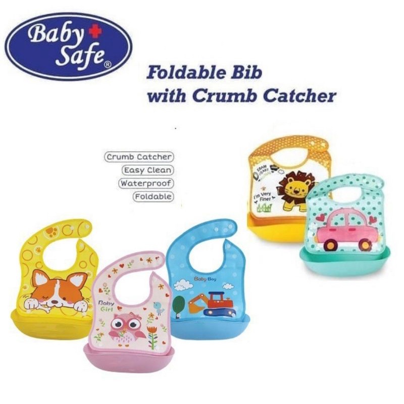 Baby Safe Foldable Bib With Crumb Catcher (BIB02)/Celemek Makan Bayi Anak/Bib Plastik Bayi