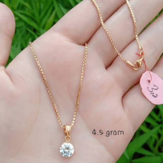 Kalung italy santa + liontin solitaire mata putih S925 / perhiasan perak 925 berlapis emas