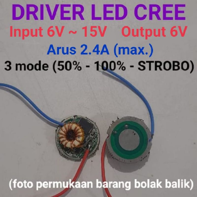 Driver Led Cree senter 3mode (50%-100%-Strobo) bisa juga dipasang di sepeda motor