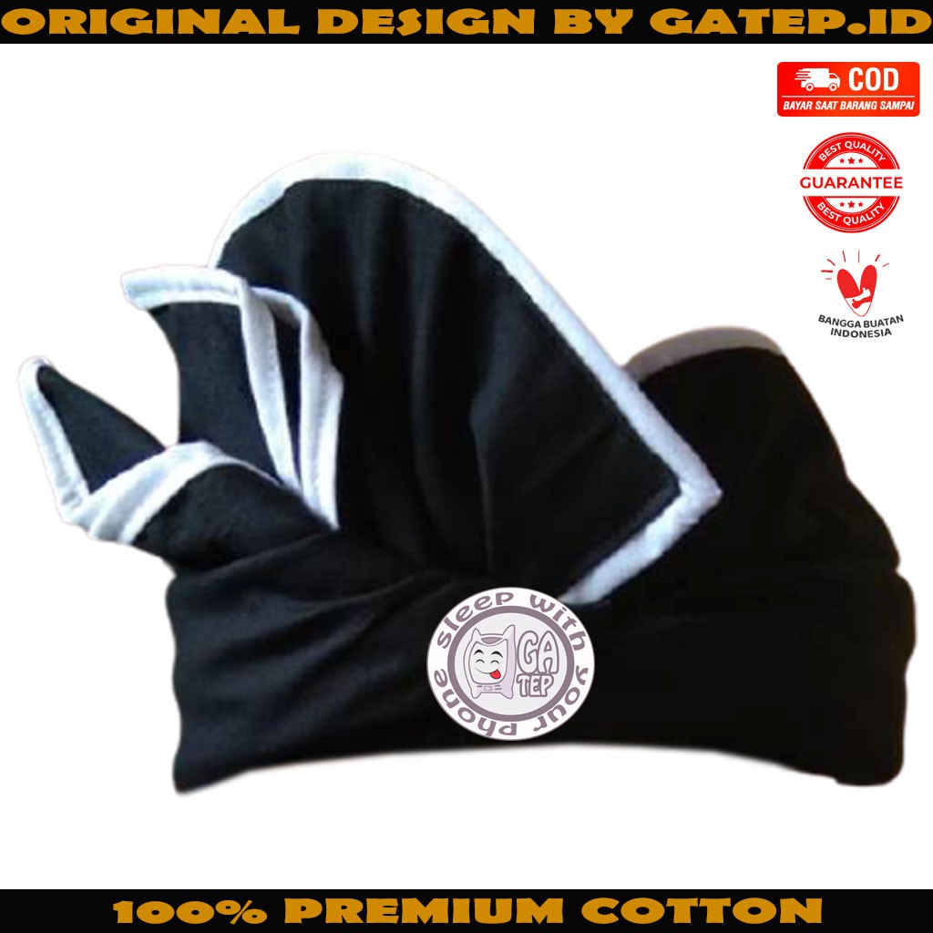 Udeng Bali Hitam Polos Lis Putih Setengah Jadi / Ikat Kepala Bali / Topi Bali / Blangkon Bali