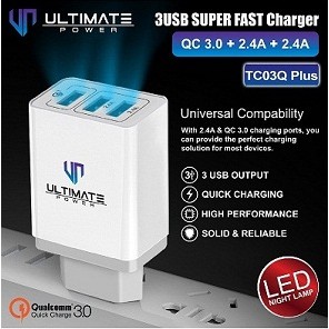 Batok Charger 3 Usb Super Fast Charger With LED Night Lamp TC03Q Plus Original100%