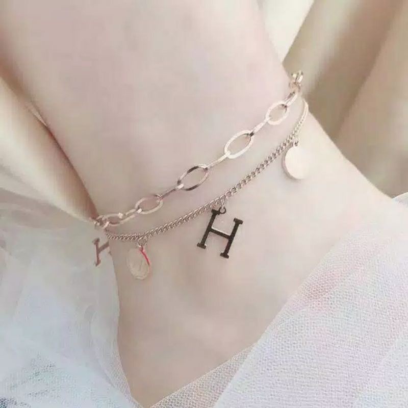 Gelang Kaki H 2Layer Titanium Rosegold