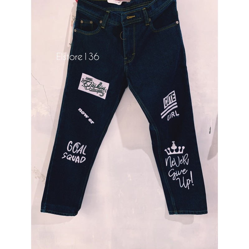 CELANA BOYFRIEND JEANS SABLON MOTIF CUTE