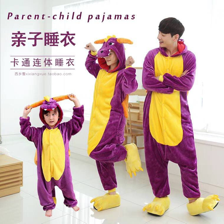 KOSTUM ONESIE DINO DINOSAURUS UNGU GODZILLA PIYAMA COSPLAY ANAK