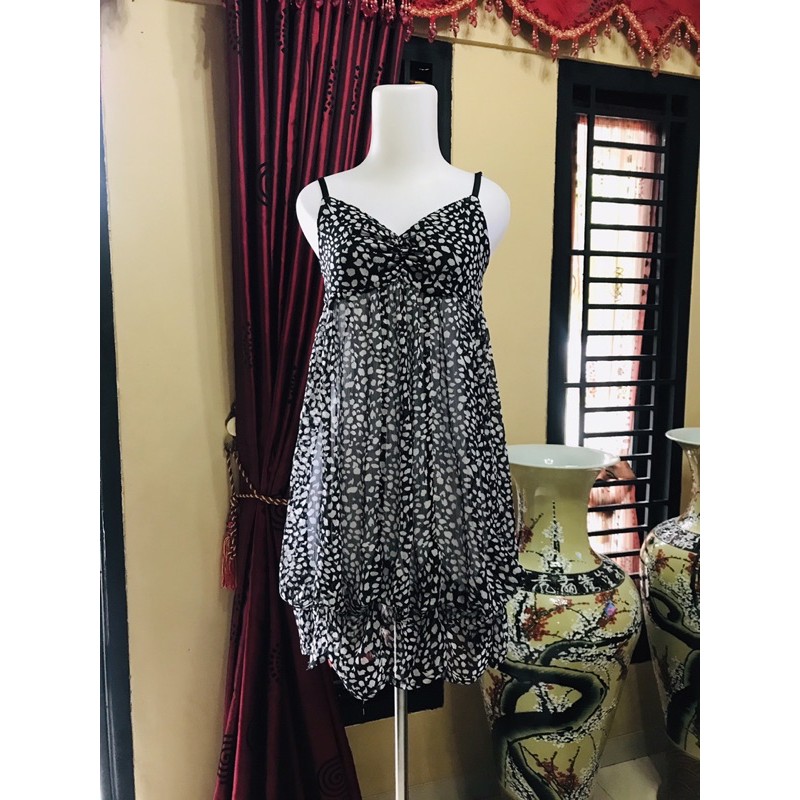 Dress tali satu mekar motif corak macan unik super bahan premium lucu mewah mini dres
