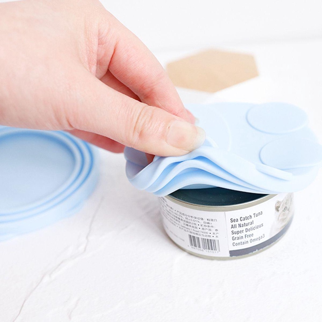 [Elegan] Tutup Kaleng Dengan Sendok Ukuran Universal Penyimpanan Makanan Basah Silicone Keep Fresh Sealing Tin Cover