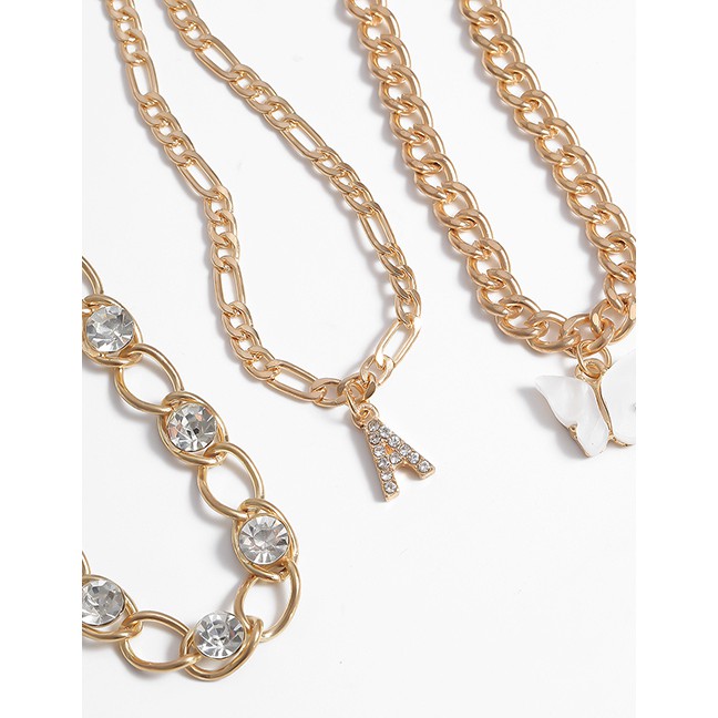 LRC Gelang Kaki Fashion Gold Color Letter Diamond Resin Butterfly Alloy Multilayer Anklet K97846