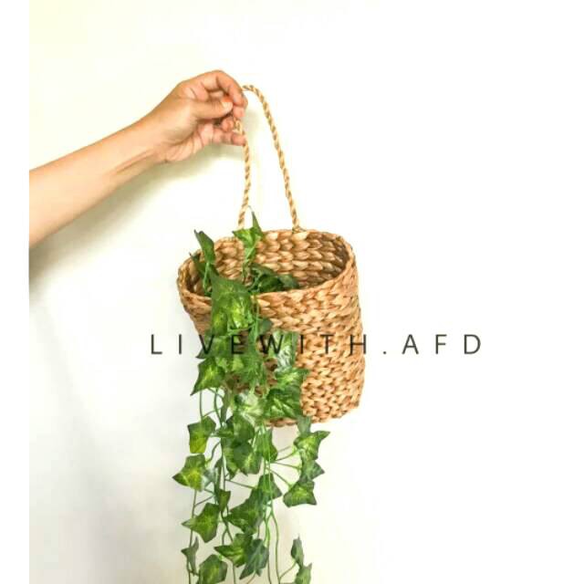 rustic Hanging Pot | Pot Gantung Anyaman Enceng Gondok/Water Hyacinth | Cover Pot Walldecor  Termura