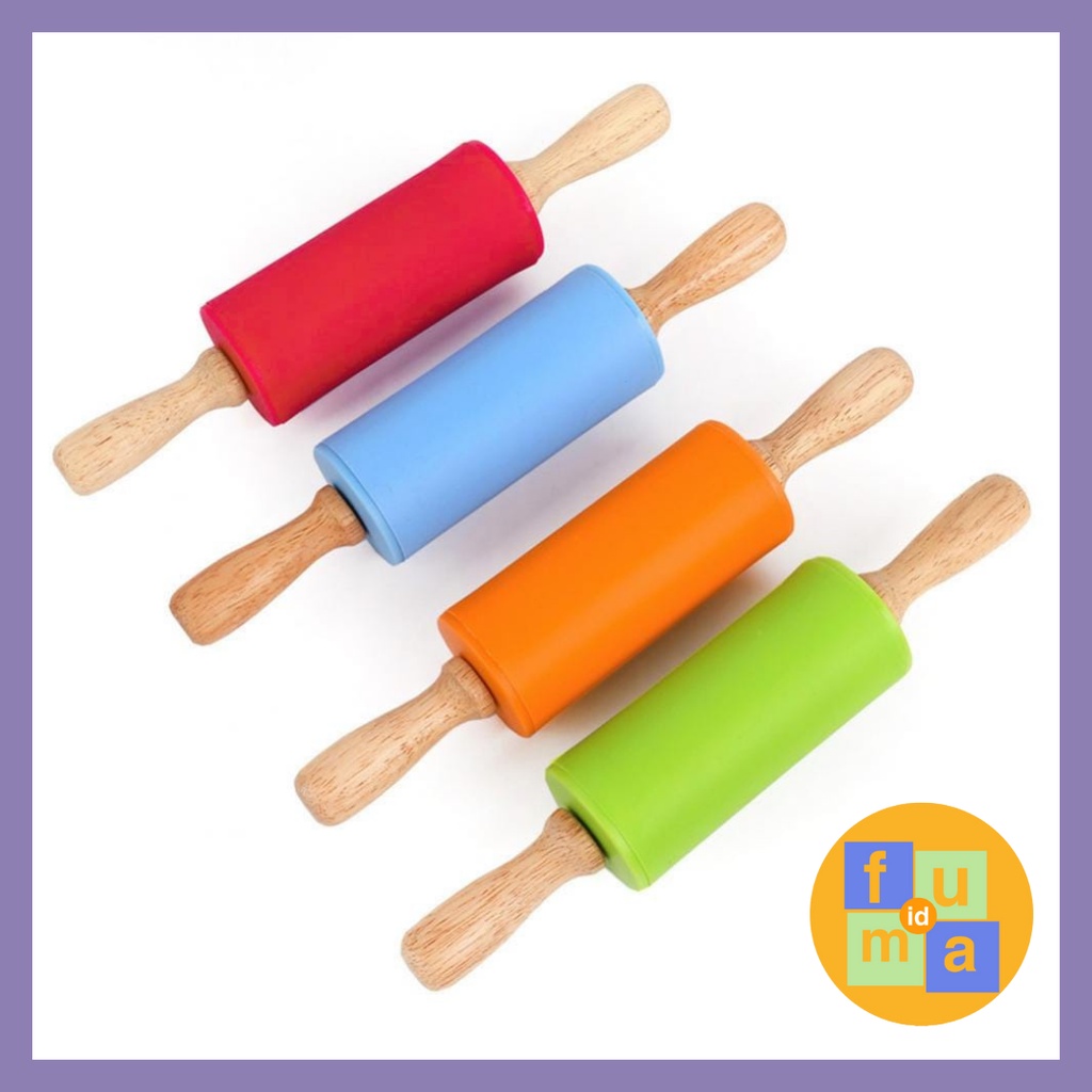 ROLLING PIN SILICONE DENGAN PEGANGAN KAYU/ PENGGILING ADONAN SERBAGUNA / ROLLING PIN UNTUK ADONAN