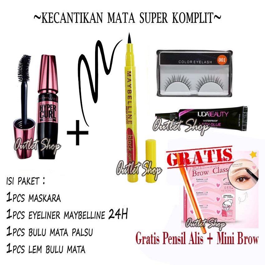 PAKET KECANTIKAN MATA SUPER KOMPLIT ( GRATIS 1SET Cetakan Alis + Pensil Alis ) + Maskara Hypercurl +
