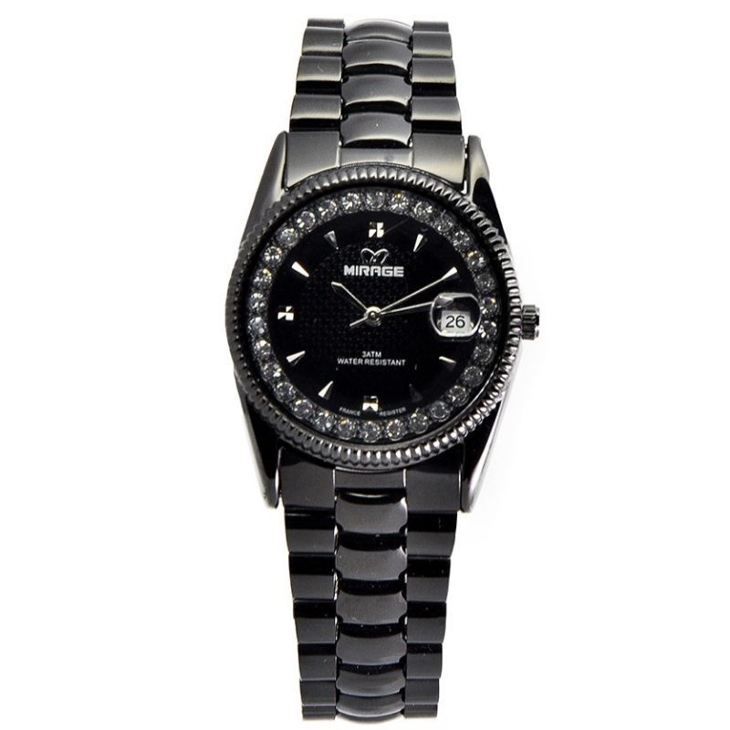 JAM TANGAN WANITA MIRAGE 1580L ORIGINAL FULL BLACK WATER PROFF