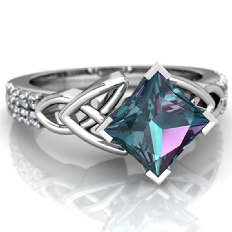 Cincin Sterling Silver   Batu Topaz Warna Pelangi untuk Pria / Wanita