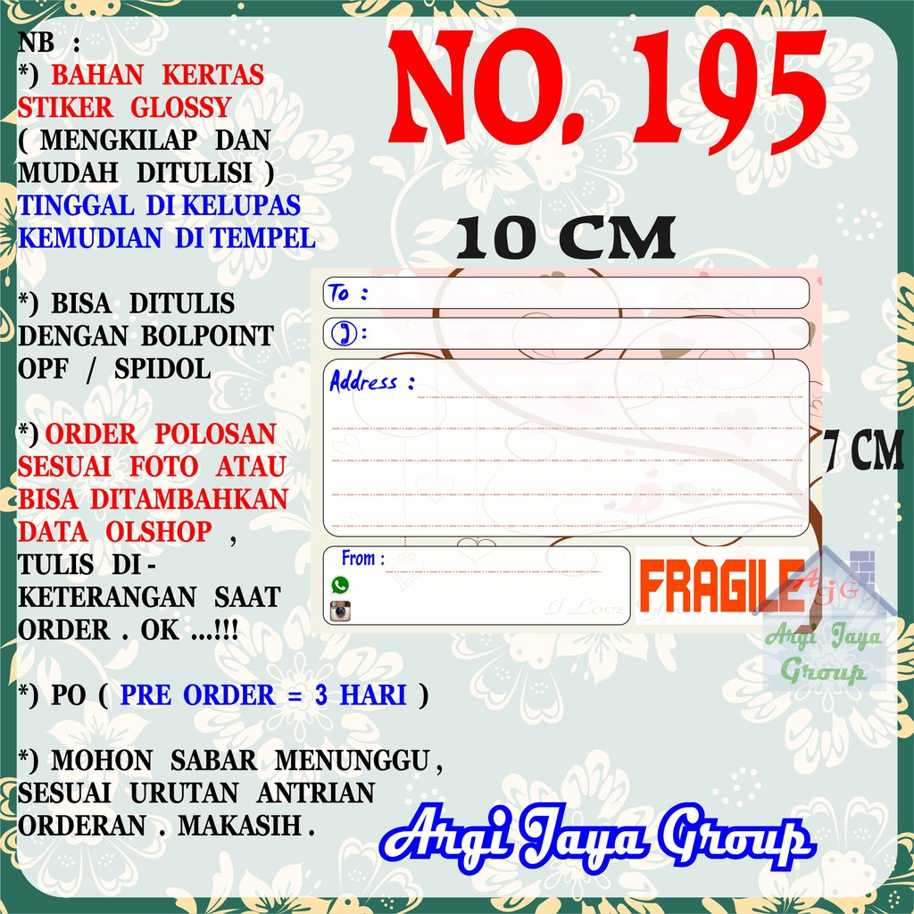 

Stiker Pengiriman - Sticker Alamat Olshop Murah Nomer 195 - 10x7 cm - Glossy