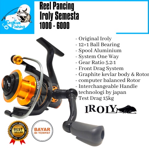 Reel Pancing Iroly Semesta 1000-6000 (12+1Bearing) One Way Aluminium Murah