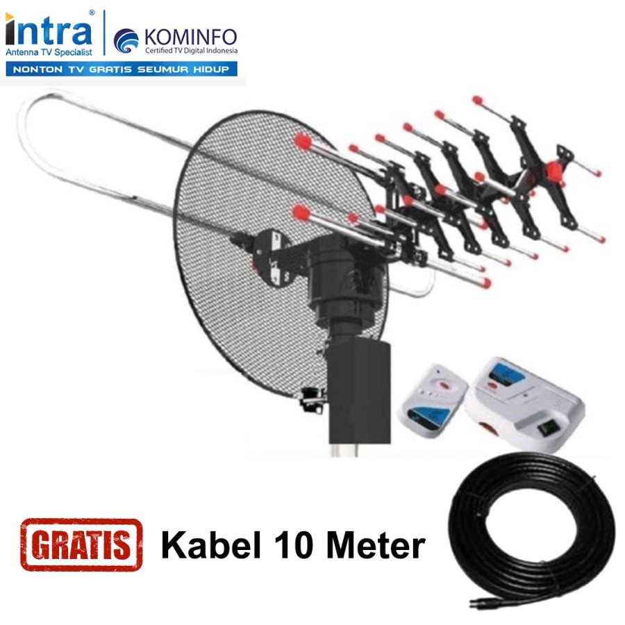 Antena TV Outdoor Digital Analog Intra INT-888 DGT Booster Smart Chip Free Kabel 10 Meter Original