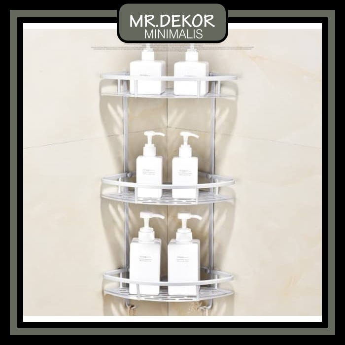 rak sudut siku 3 susun aluminium Toilet WC Kamar Mandi Serbaguna | Rak Sudut Kamar Mandi Tempat Sabu