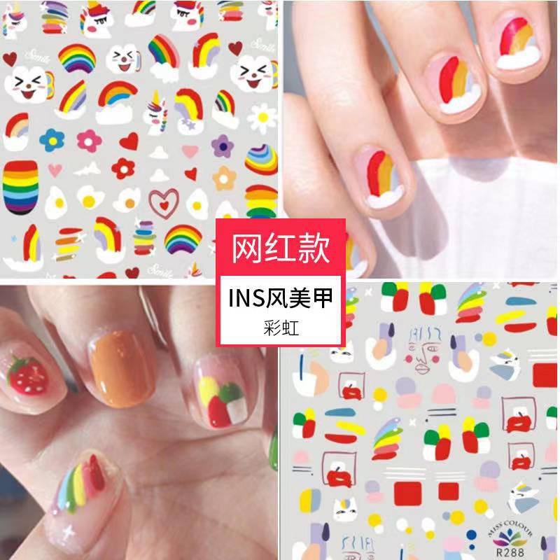 Stiker Kuku/Nail Sticker Corner Creature 3D Cartoon Sticker Hyuna Style Nail Sticker Small Fresh Nail Sticker Nail Decal Per lembar motif bunga snoppy anak ayam