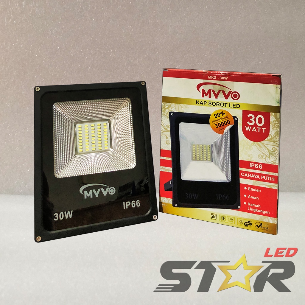 MYVO LED Floodlight 30W Lampu Kap Sorot Indoor Outdoor Flood Light IP66 Weather Proof 30 WATT Super Terang Star