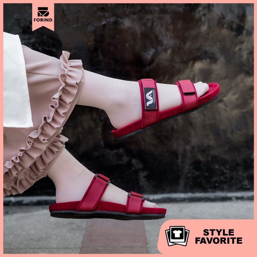 Cyndira Maroon | Sandal Strap Tali Simpel Kayu Wanita Women Sendal Original | FORIND x Lvnatica