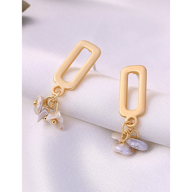 LRC Anting Tusuk Fashion Gold Geometric 925 Sterling Silver Pearl Earrings D03305