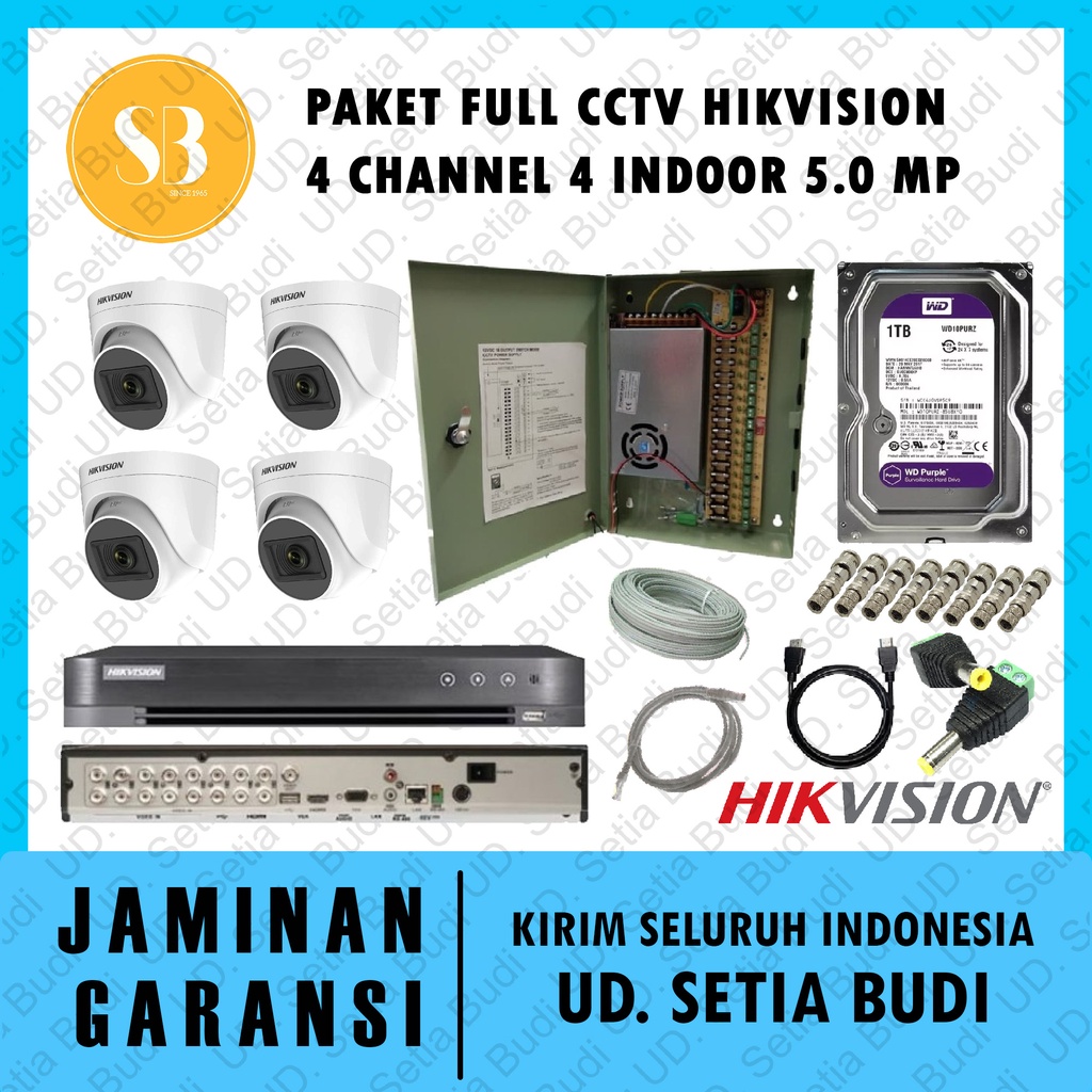 Paket FULL CCTV Hikvision 4 Channel 4 Indoor 5.0 MP