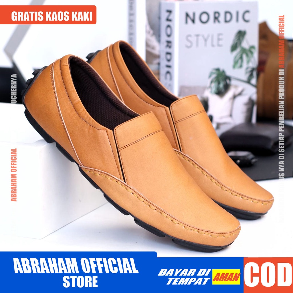 ABRHM x NIBA Sepatu Slip On Pria Sepatu Pria Casual Kulit Asli Pantofel Cowok Sepatu Kasual Slop Kerja Kantor Kondangan Keren Original Santai