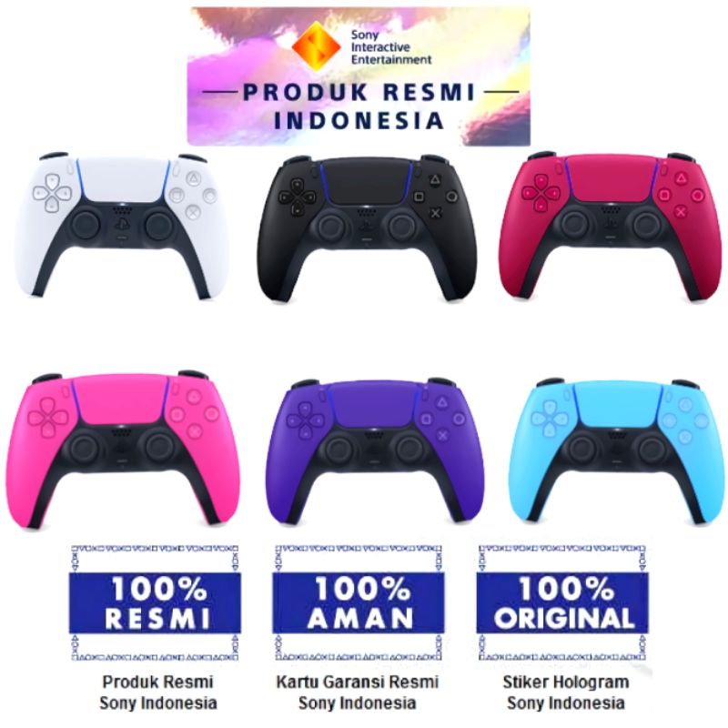 Dualsense PS5 Dual Sense 5 PS 5 Playstation ORIGINAL SONY RESMI INDONESIA Ori Asli Stik PS5 BARU SEGEL NEW Wireless Controller Hitam black midnight galactic purple red cosmic pink nova blue biru putih black hitam