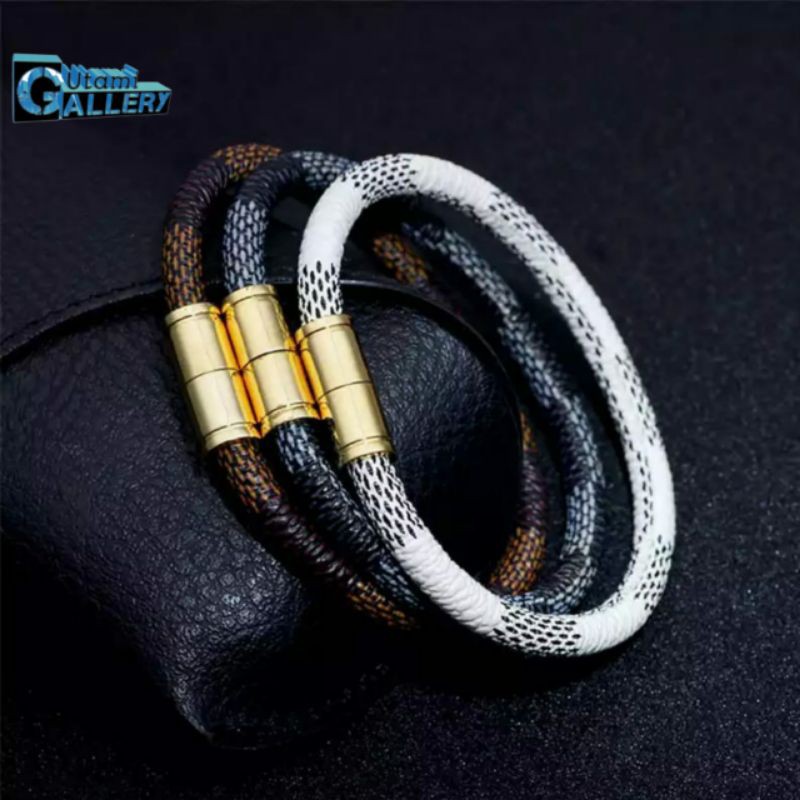 Gelang Tali Kulit LV Pengunci Magnet