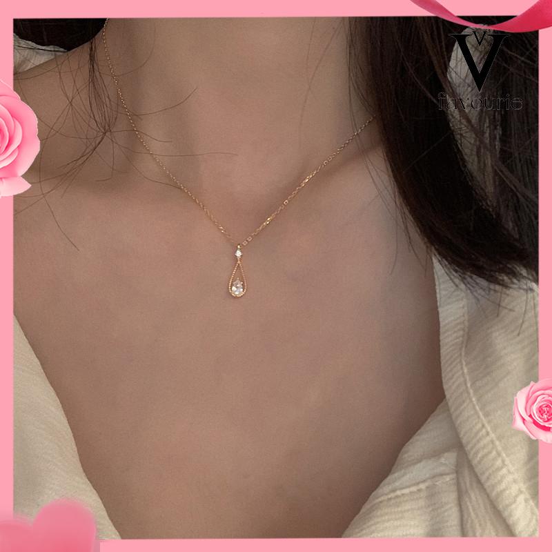 [COD]Fashion Indah Water Drop Zircon Kalung Wanita Sederhana Temperamen Rantai Klavikula-FA