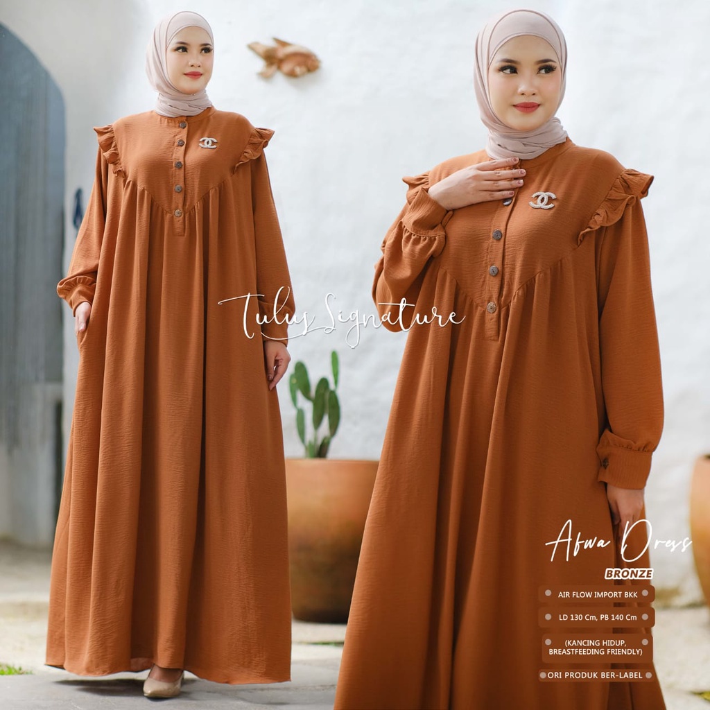 Tulus Signature Afwa Dress Crinkle Gamis Perempuan Dewasa Polos Airflow Jumbo LD 130