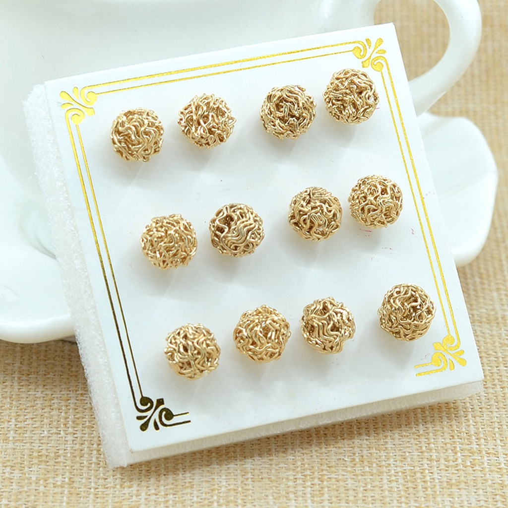 Hu Hu Hu Hu Hu Alat Bantu Pasang Kacamata♡ 6 Pasang / Set Anting Stud Bentuk Bola Kawat Untuk Wanita