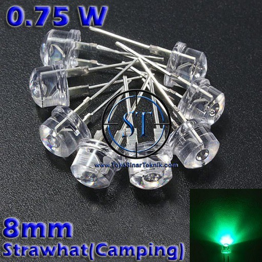 10 pcs LED Putih = Green 8mm Camping ( StrawHat ) Straw hat Hijau 8 mm Mobil Lampu Senter Darurat Besar