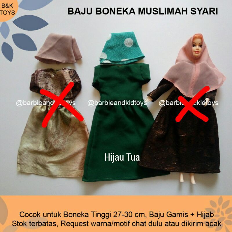 Baju Gamis Boneka Barbie Muslimah Syari Plus Hijab Komplit - Mainan Anak Unik Murah