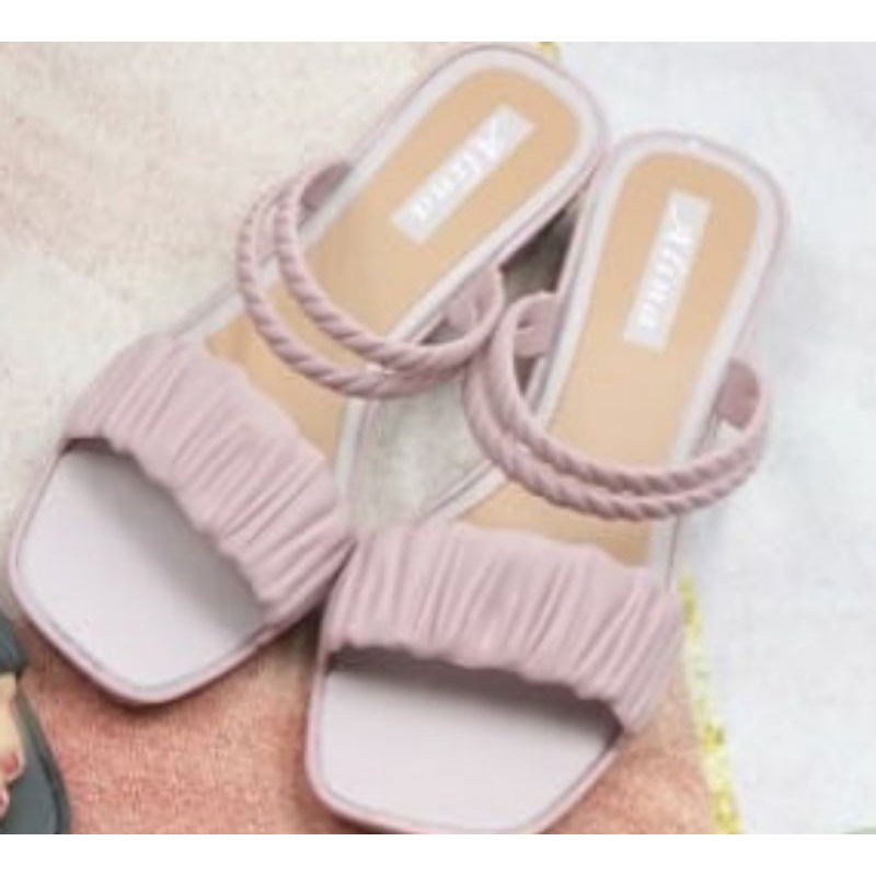 (COD) Sandal Wedges Tali Kerut Ruffle Import 821