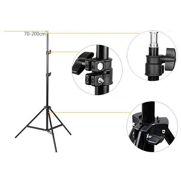 TaffSTUDIO Portable Light Stand Tripod 16mm 1/4 Thread 3 Section 200cm for Studio Lighting - SN303 - Black