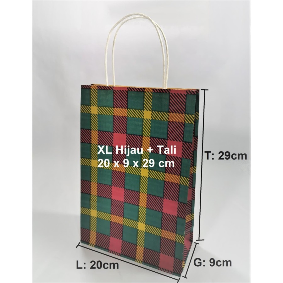 

Paper Bag Warna Motif Kertas Hijau + TALI 20x9x29cm 110 GSM Paperbag Souvenir Wedding Polos Murah