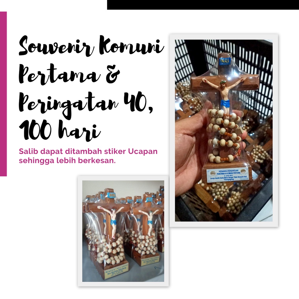 SOUVENIR KATOLIK SALIB DUDUK 15 CM + ROSARIO / SALIB MEJA KATOLIK / SALIB PATNG YESUS