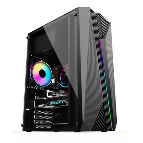 Casing Gaming Raptor 1615  Black With LED Strip RGB - Casing Gaming Mantap