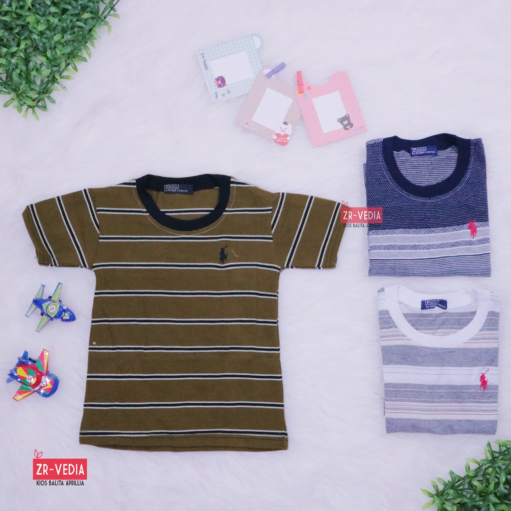 Kaos Salur uk 3-5 Tahun / Anak Laki Baju Adem Lengan Pendek Murah Polos Import Branded Salur