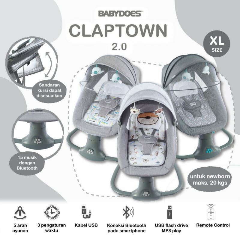 Babydoes Claptown 2.0 Swing Elektrik / Ayunan Elektrik Bayi Baby Does/sama kaya cocolatte snuggli