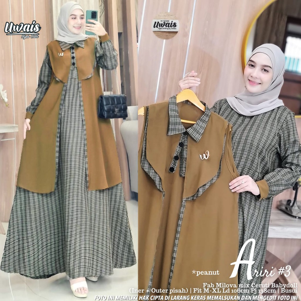 (ORI UWAIS) Ariri 3 Gamis Busui Set Outer Bahan Milova Mix Ceruty
