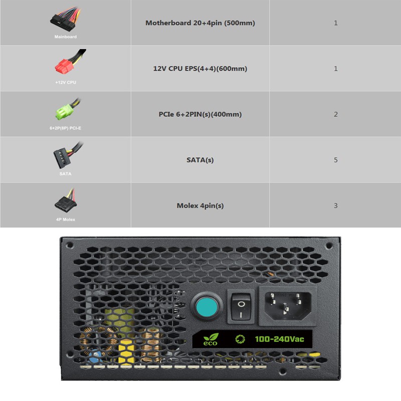 Power Supply GAMEMAX PSU VP-600-RGB 80+ Non Modular