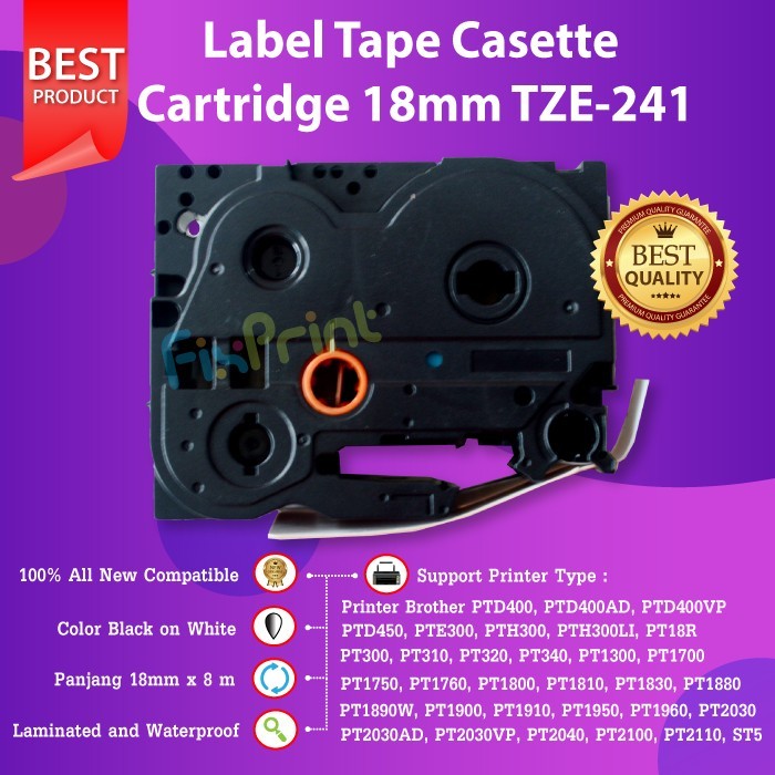 Label Tape TZE-241 18mm Black On White Brother PT-D600 2030 2430PC